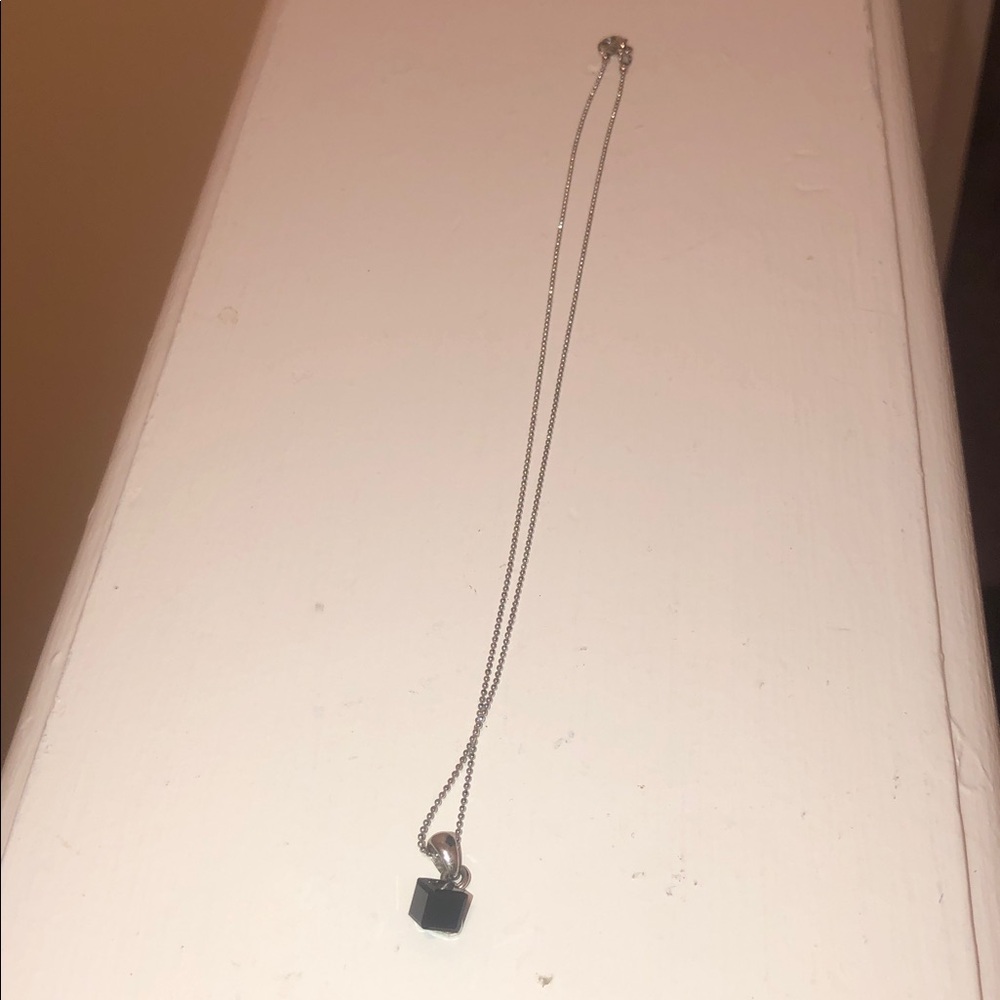 Women's Silver Color Necklace with Black Gemstone Pendant